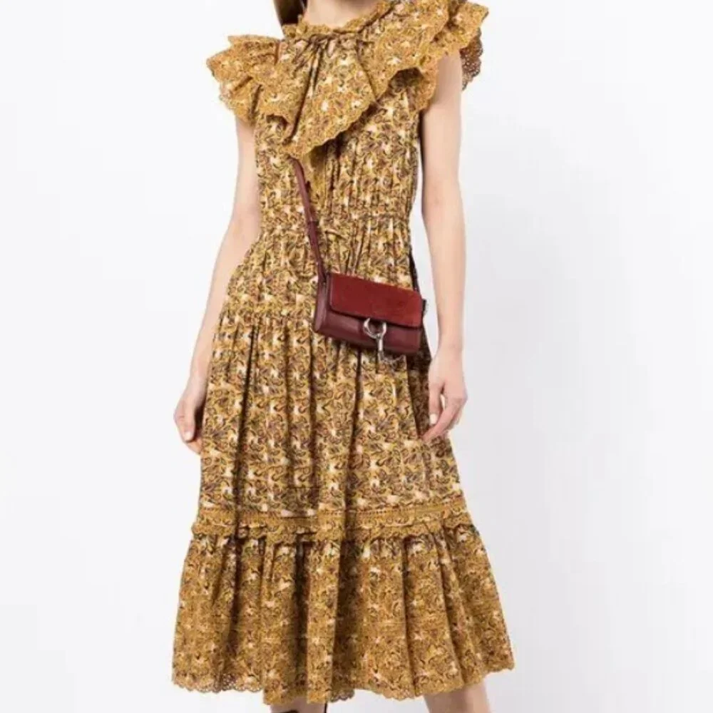 NWOT ULLA JOHNSON Yvette Ruffle Poplin Midi Dress in Dandelion XS $625
